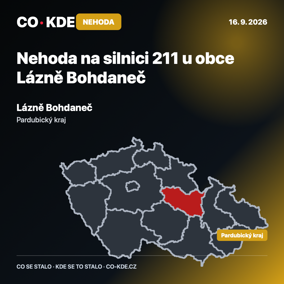 CO·KDE · Nehoda na silnici 211 u obce Lázně Bohdaneč
